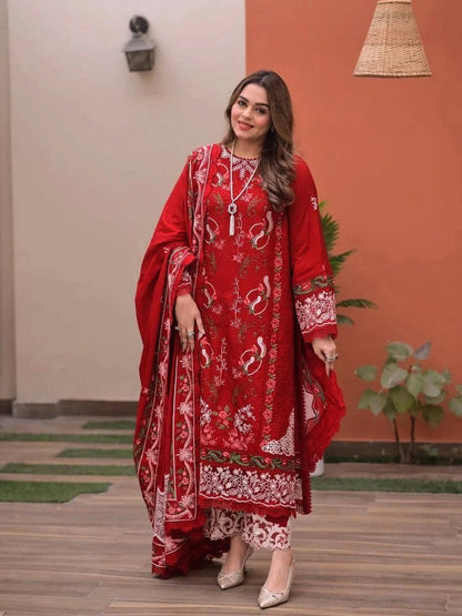 Lawn-3PC Chikankari Embroidered Shirt With Lawn Embroidered Dupatta-5244 - QQ