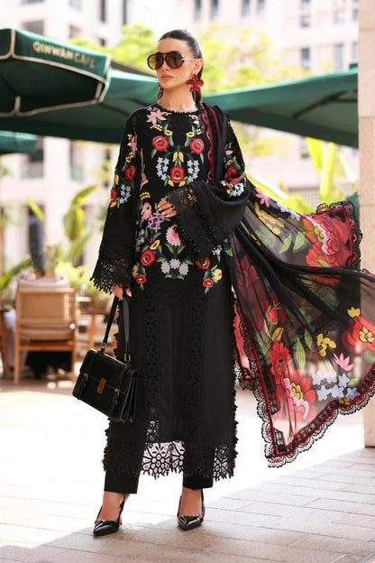 Lawn-3PC Chikankari Embroidered With Digital Printed Jacquard Dupatta-5303 - QQ