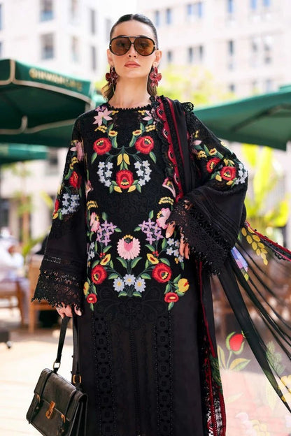 Lawn-3PC Chikankari Embroidered With Digital Printed Jacquard Dupatta-5303 - QQ