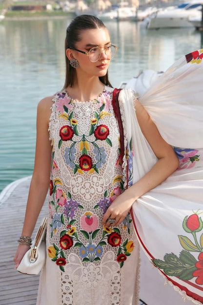 Lawn-3PC Chikankari Embroidered With Digital Printed Jacquard Dupatta-5304 - QQ