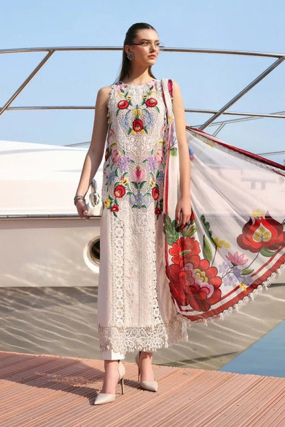 Lawn-3PC Chikankari Embroidered With Digital Printed Jacquard Dupatta-5304 - QQ