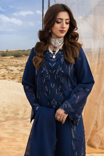 Lawn-3PC Chikankari Embroidered With Khadi Net Embroidered Dupatta-5315 - QQ