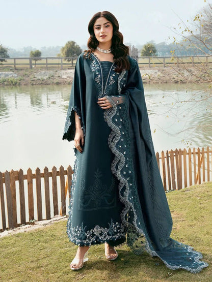 Lawn-3PC Chikankari Embroidered With Organza Embroidered Dupatta-5283 - QQ