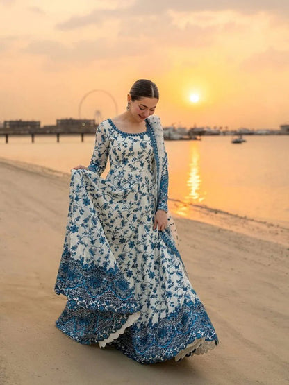 Lawn-3PC Embroidered Shirt With Khadi Net Embroidered Dupatta-5276 - QQ