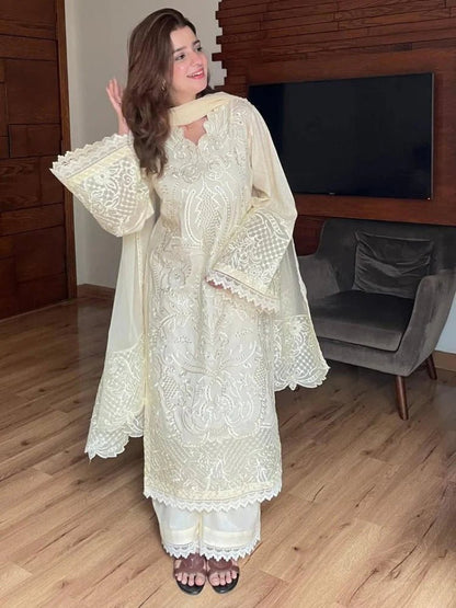 Lawn-3PC Embroidered Shirt With Organza Embroidered Dupatta-5307 - QQ