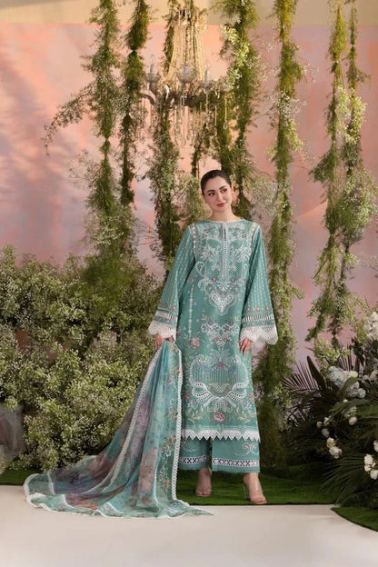 Lawn-3PC Embroidered With Organza Digital Printed Dupatta-5193 - QQ