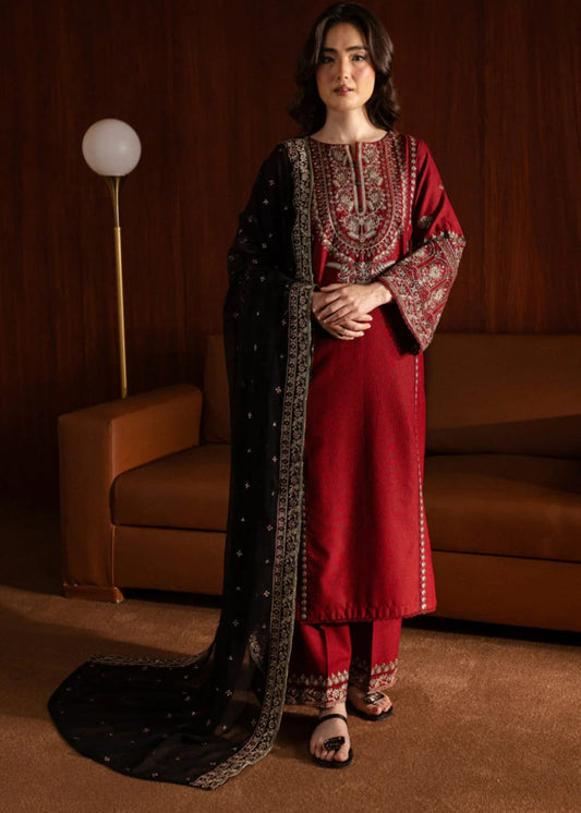 Dhanak -3PC Embroidered Shirt With Organza Sequence Embroidered Dupatta-3351 - QQ