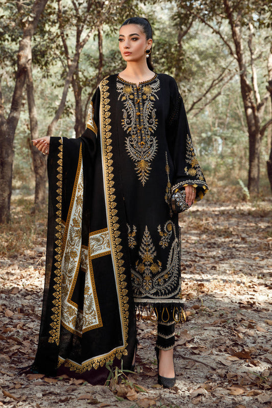 Dhanak-3PC Embroidered Shirt with Digital Printed Wool Shawl - 3429