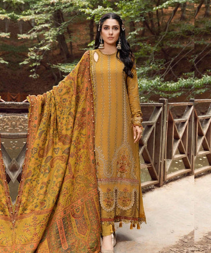 MARIA B. Dhanak 3PC Embroidered With Printed Pashmina Wool Shawl-116 - QQ