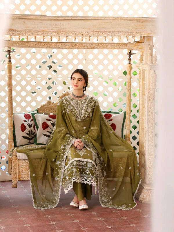 Lawn-3PC Embroidered Shirt With Khadi Net Embroidered Dupatta-5211