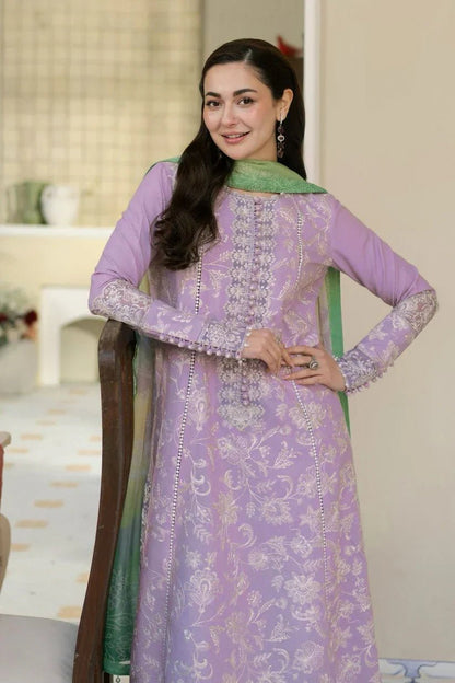 Dhanak-3PC Embroidered Shirt with Digital Printed Wool Shawl - 3307 - QQ