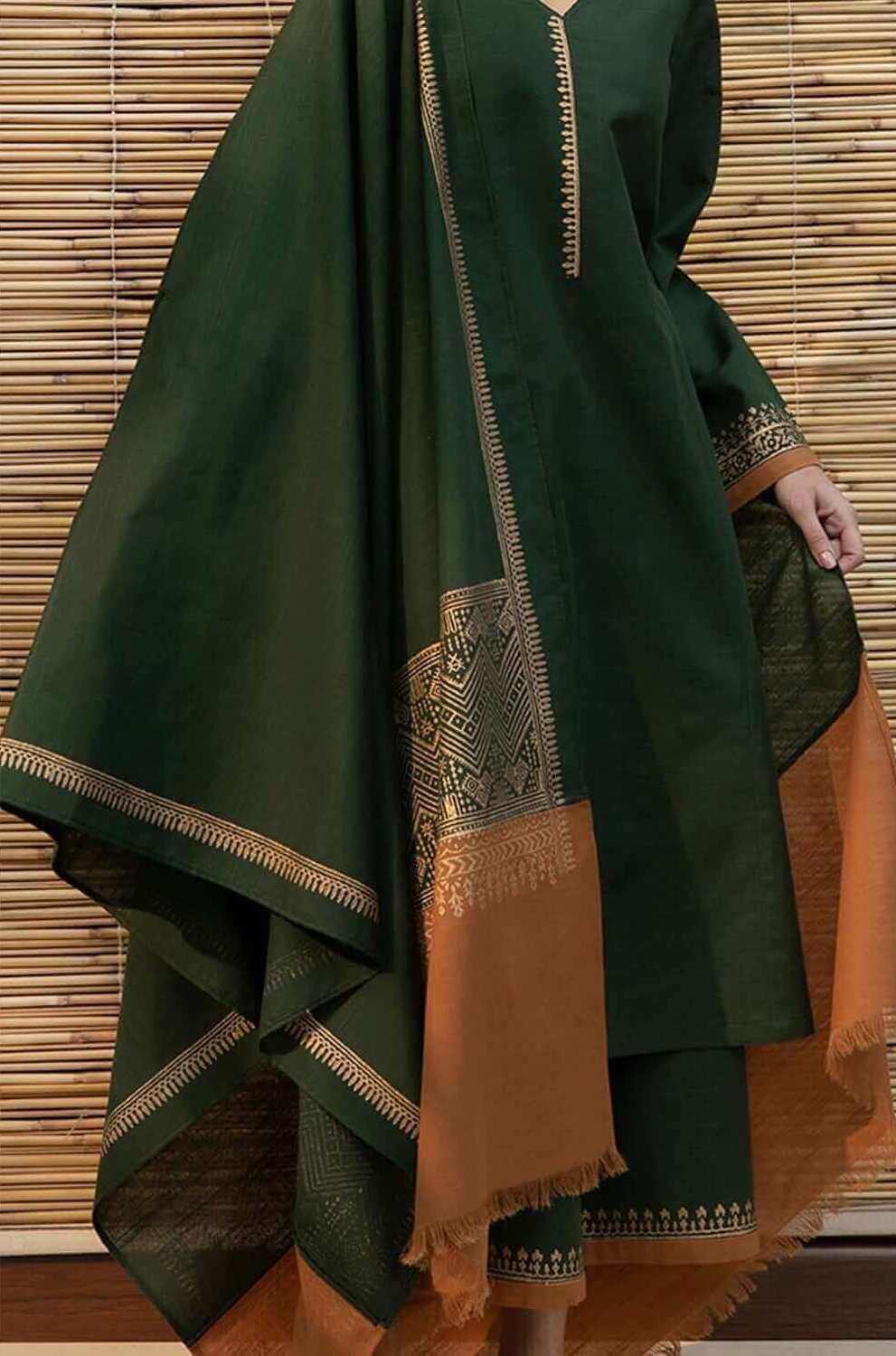 Baroque 3Piece Dhanak Shirt with Printed Wool Shawl BR-1075