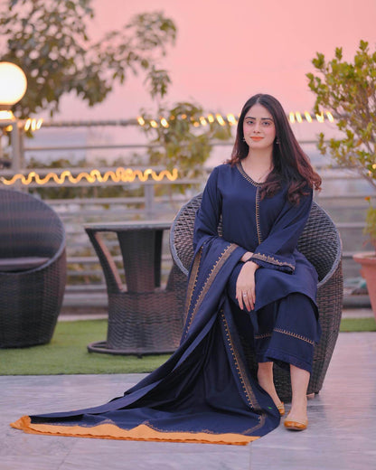 Baroque 3Piece Dhanak Shirt With Printed Wool Shawl BR-1145 - QQ