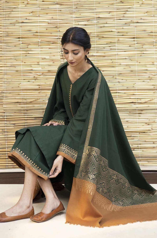 Baroque 3Piece Dhanak Shirt with Printed Wool Shawl BR-1075