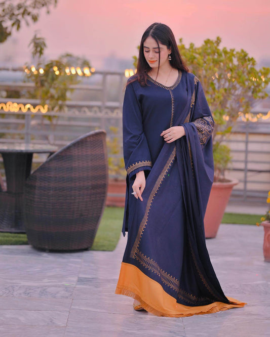 Baroque 3Piece Dhanak Shirt With Printed Wool Shawl BR-1145