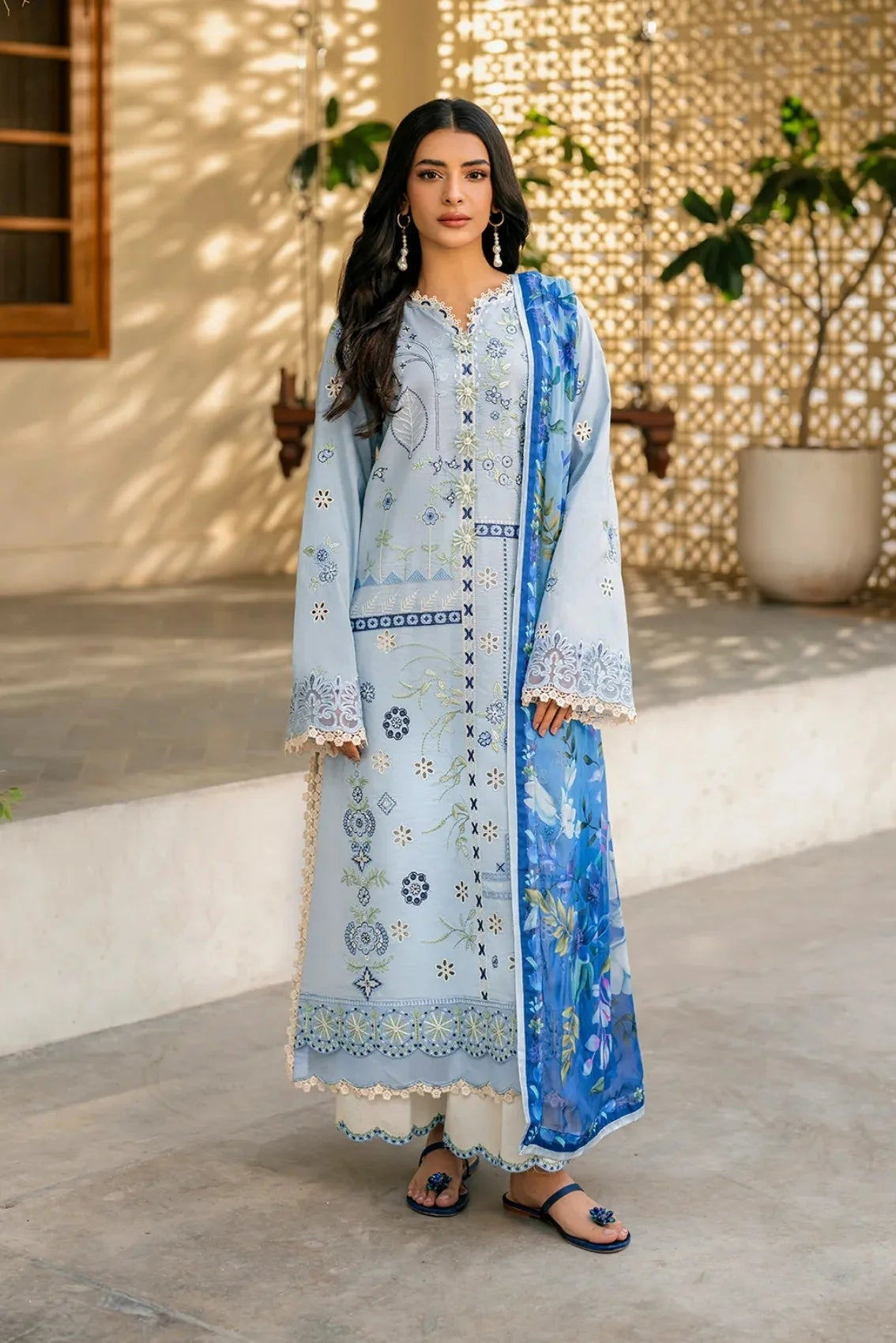 Lawn-3PC Embroidered with Digital Printed Jacquard Dupatta-5200