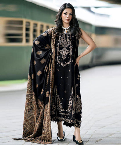 3PC Dhanak Embroidered Shirt With Digital Printed Shawl-277 - QQ