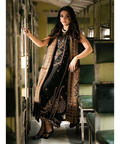 3PC Dhanak Embroidered Shirt With Digital Printed Shawl-277 - QQ